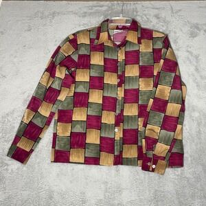 Liz Baker Women's Size 10 button Front Blouse Long Sleeve Geometric Print